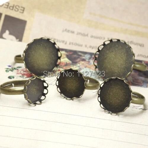 Free ship!!!200piece 18mm Ring base with round lace edged cabochon mountings