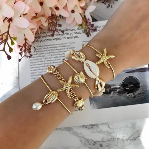 Bohemian Mixed Golden Shell Starfish Bracelet Women Summer Beach Casual Jewelry Accessories Friendship Gift Wholesale New