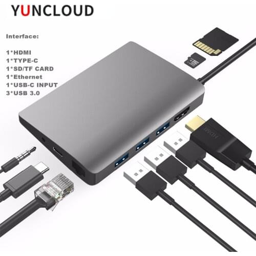 YUNCLOUD Laptop Docking Station USB C to Mini DP RJ45 Gigabit LAN HDMI 4K with 2 USB 3.0 Type C PD for MacBook Samsung Galaxy S9