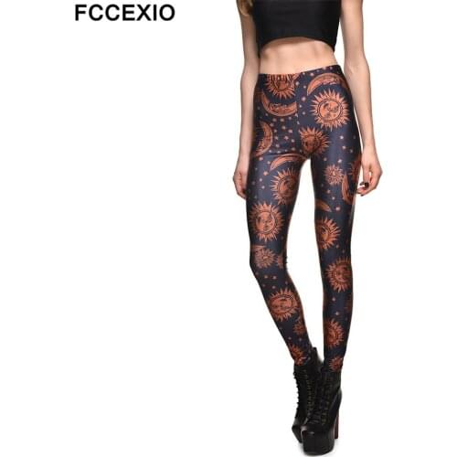 FCCEXIO Moon and Star 3D Print Sexy Leggings Plus Size Fitness Leggins Workout Female Summer Women Seamless Pants