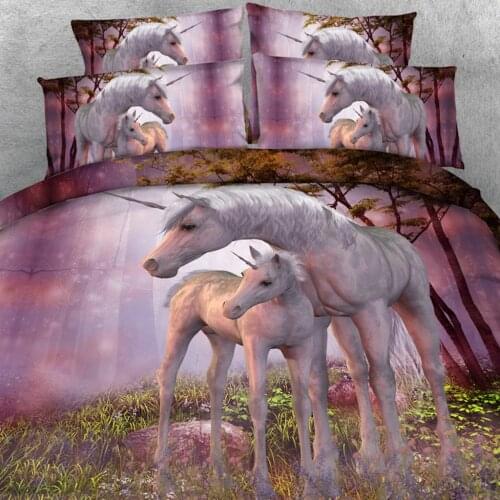 Royal Linen Source Brand 3 PCS PER SET Mother and Baby Unicorn Children Hd digital 3D bedding set and bed sheet set