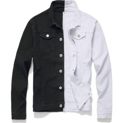 New Nice Spring Autumn Mens Hip Hop Black White Patchwork jeans Jackets Streetwear Male Cotton Casual Denim Jacket Coat