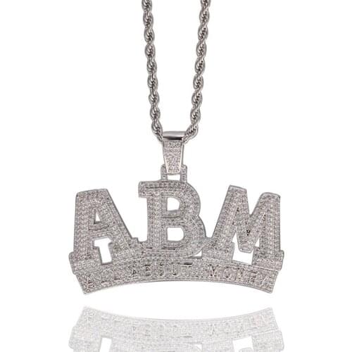 Iced Out Letter ABM Pendant Necklace Pave AAA Zircon Fashion Designer All About Money Hip Hop Rapper Jewelry Gifts