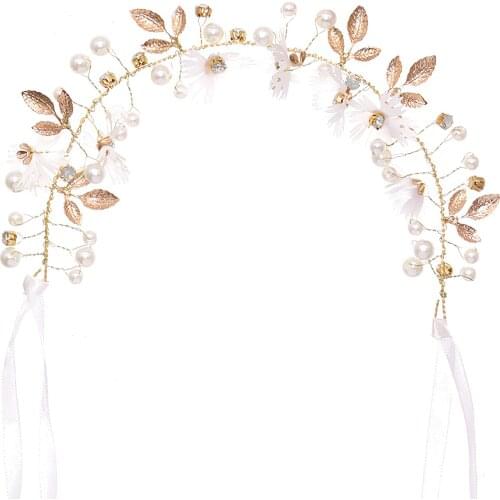 Small Daisy Headwear Pearls Hair Jewelry Beautiful Pink Flower Headpiece Tiara Hair Pins Fashionable Flower Head Wreath