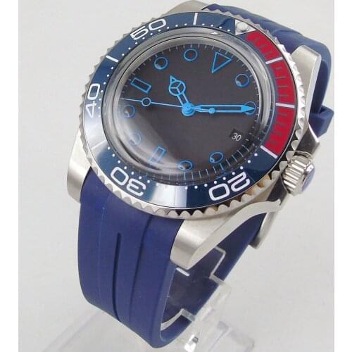 40MM Black Sterile Dial Sapphire Glass PVD Coated red blue Ceramic Bezel Rubber Date MIYOTA 8215 Movement Automatic Mens Watch