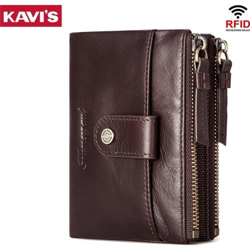 Genuine Leather Men Wallet Luxury Brand Coffee Coin Pouch Small Mini Card Holder Double Zipper Portomonee Male Slim Walet Gifts