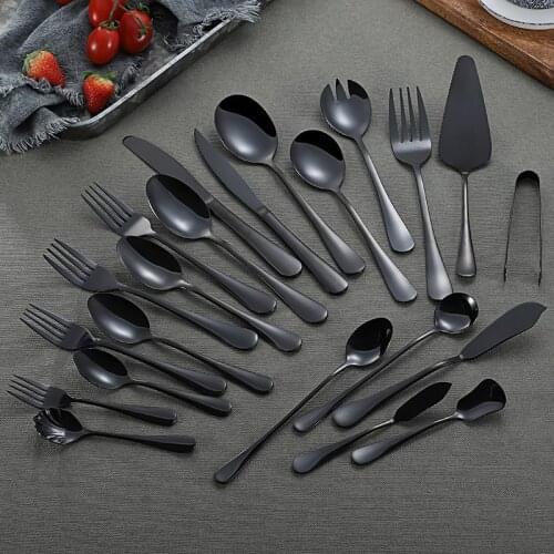 1pc Silverware 304 Stainless Steel Cutlery Set Black Shiny Dinner Set Forks Steak Knife Coffee Spoon Home Tableware Sets