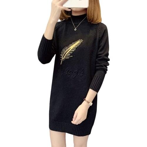 New Autumn Winter black Sweater Dress Women Knitted Sweater Dress Letter O-neck Mini Dress Long Sleeve Female Bodycon Dresses