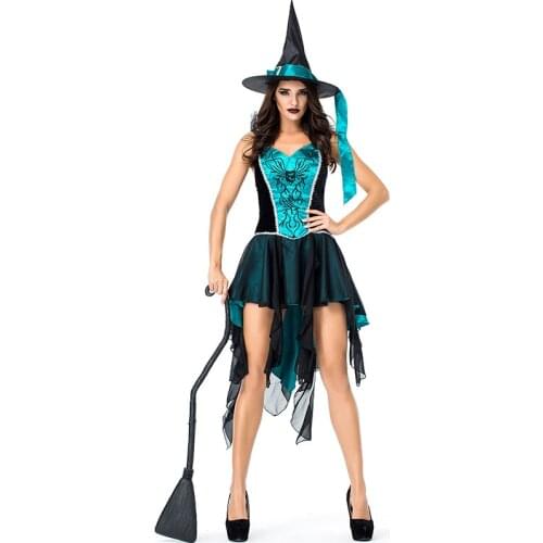 New Halloween Swallowtail Witch Dress Up Party Party Dress Mesh Embroidery Sling Witch Game Dress