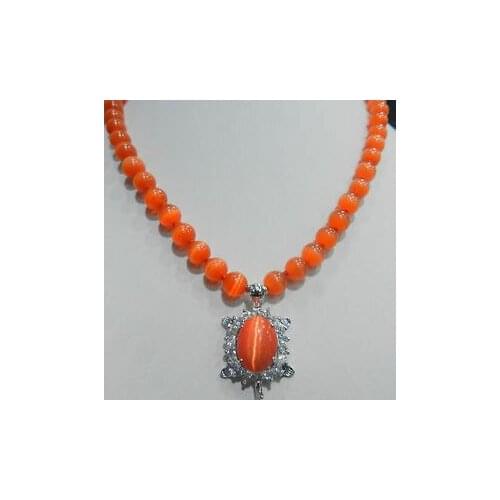 New 8mm Red Sri Lanka Moonstone Gems Tortoise Pendant Necklace 18"AAA