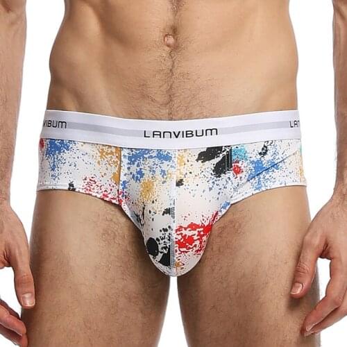 New lanvibum briefs swimwear mens jockstrap mens panties nylon ice cream thin low-waist print pants triangle panties