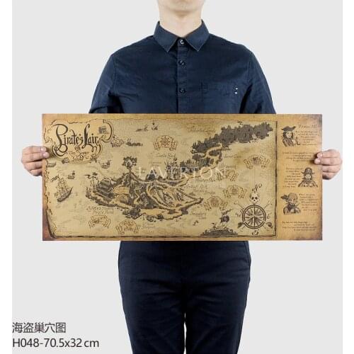 Pc001 Large Size Retro Nostalgic Paper Pirate Nest Map 70.5x32cm Map Poster Wall Map Home Decoration Wall Sticker