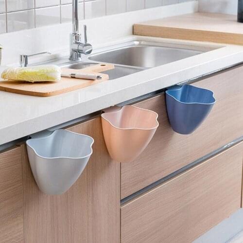 1Pc 3 Color Flower Shape Hanging Trash Garbage Bin Kitchen Cabinet Hanging Door PP Simple Trash Storage Bin Box Kitchen Storage