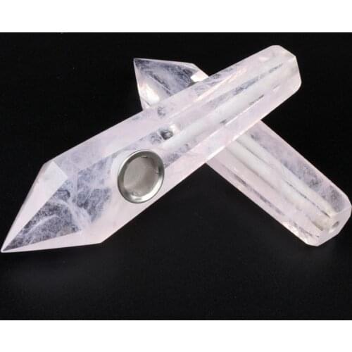 Portable Smoking Pipe Natural Pink Rose Quartz Crystal Smoking Pipes Cigarette Pipe For Father Husband Collector Pipe
