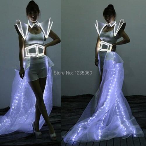 Christma LED light costumes ballroom dance party singer dresses club women clothes show dj bar stage models wears led shoulder