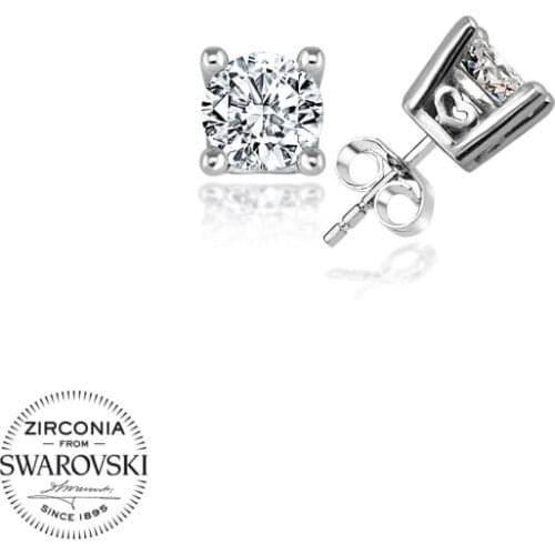 Silver 925 Sterling Swarovski Zirconia Cubic Zirconia Solitaire Earrings