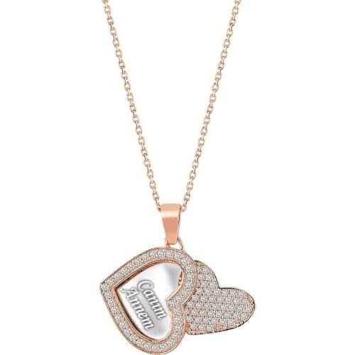 Name Written Heart Rose Pattern Silver Lady Necklace