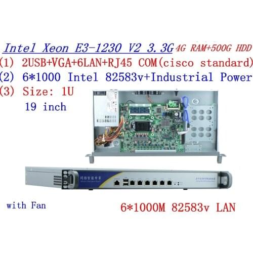 1U firewall server Network Server with intel 6* 82583v Gigabit lan Inte Quad Core Xeon E3-1230 V2 3.3G 4G RAM 500G HDD