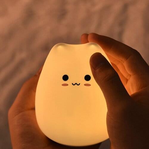 LED Night Lamp Desk Light Battery Dream Cute Cat 7 Colourful Silicone Holiday Lights Creative Sleepping Bulb for Baby Bedroom