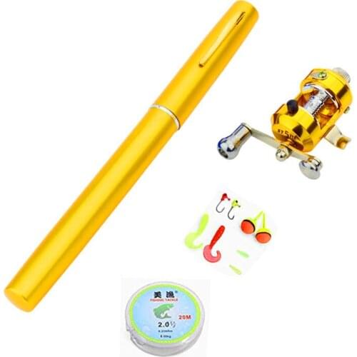 Telescopic Mini Fishing Pole FRP rods Pen Shape Folded Fishing Rods sets With Reel Wheel fishhook line float and lure