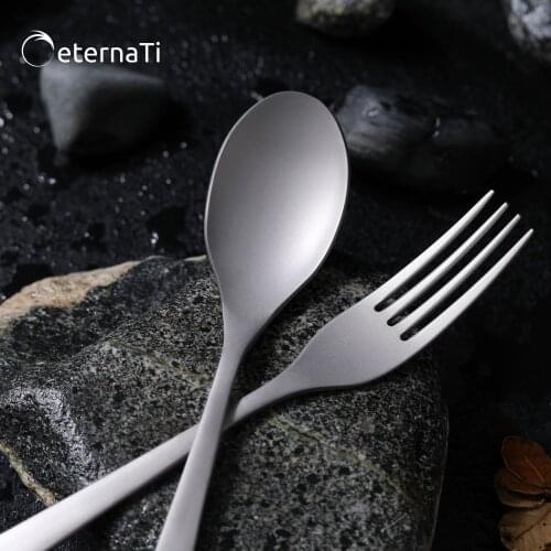 Titanium Long Handle fork Camping Spoon Outdoor Camping Hiking Picnic Ultrlaight Durable for Outdoor Camping Picnic BBQ Eating S