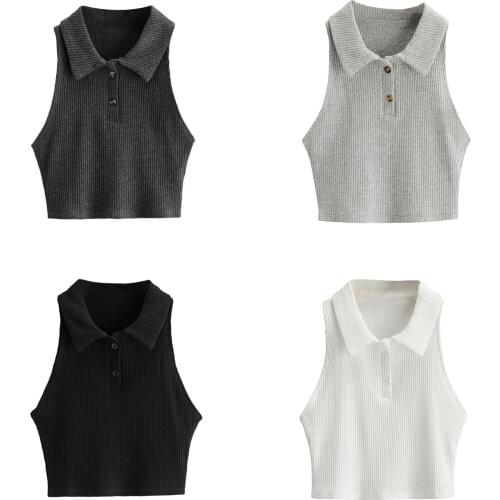 Womens Sexy Sleeveless Tops, Girls Lapel Collar Solid Color Vest for Female Casual Tight Button Decoration Clothing