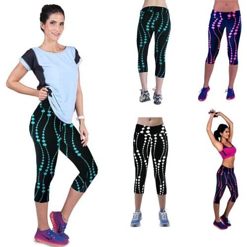 Women Fitness Yoga Pants Breathable Slim Leggings Calf-Length Sport Pants Printed Stretch Cropped Leggings leggins mujer