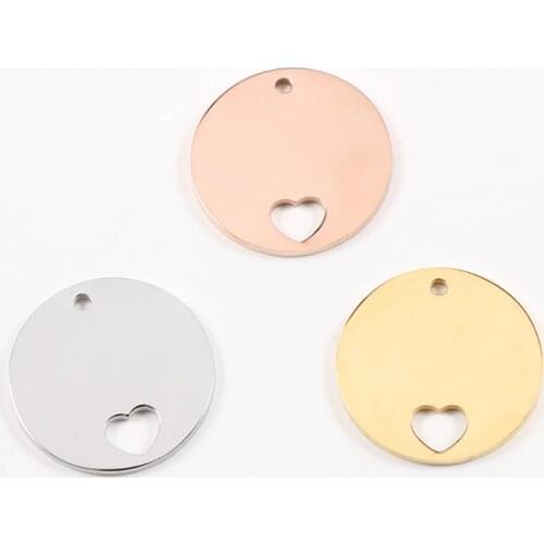 10pcs/Lot Mirror Polished Stainless Steel 20mm Round Plate Charm With Inner Hollow Heart for DIY Jewelry Findings