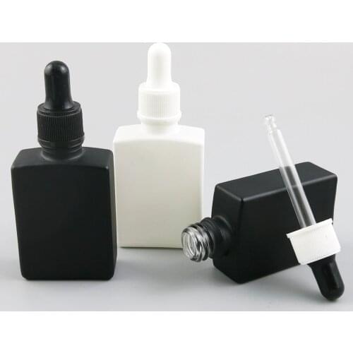 10 x 30ml Portable Black White Glass Perfum Vial Square Bottles with Dropper Essential Oil Chemical Perfume Cosmetic Container