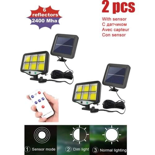 2pcs seperable 120 led Solar Light 6 reflectors Adjustable Lightness With Remote Control Outdoor Waterproof Solar Garden wall La
