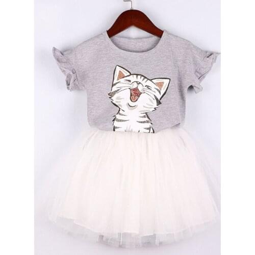 2019 New Baby Girl Summer Clothing Set Cute Cat Tees Shirts+TUTU Skirts,Girls Kids Princess Clothes Suits Children overwear