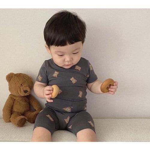 MILANCEL 2021 Summer Baby Suit Bear Print Set Korean Infant 2Pcs Cute Pajamas Cotton Toddler Clothes