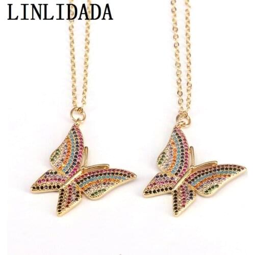 5Pcs Fashion Rainbow CZ Butterfly Necklace for Women Gold Color Chain Pendants Necklaces Party Statement Jewelry