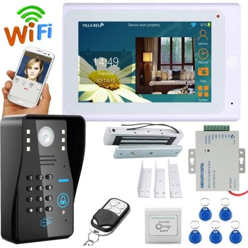 720P 7" Wired / Wireless Wifi RFID Password Video Door Phone Doorbell Intercom System with Electric Magnetic Door Lock 180KG