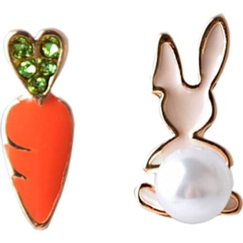 White Rabbit Red Carrot Clip Earrings Stud Funny Gift For Kids Cute Clip On Girl Earrings Ears Without Hole Asymmetric Earring