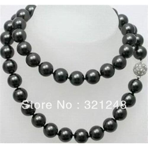 Free shipping 10mm natural black sea shell round beads long chain necklace for women weddings anniversary gifts 35inch GE4533