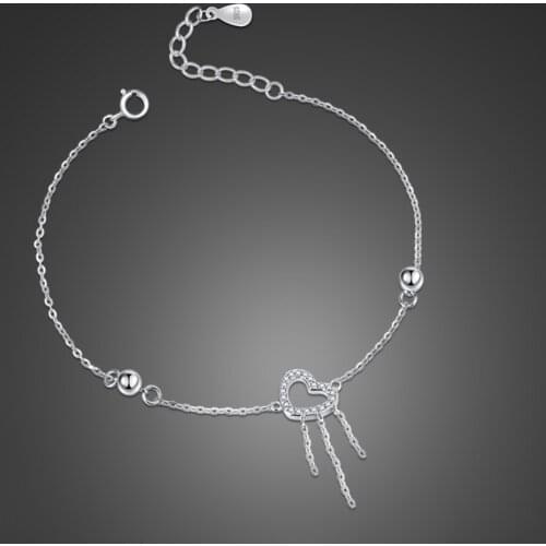 Elegant Tassel Bracelets 100% 925 Sterling Silver Fashion Heart Chain & Link Bangles Women Fine Jewelry gift Cuff Accessories