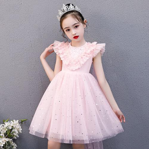 Kids 2-14 year princess ball gown birthday dresses for girls sleeveless chiffon breathable summer teenage children child clothes