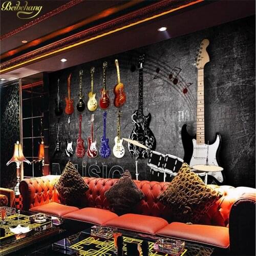 Beibehang Custom Photo Wallpaper Mural American Retro Nostalgic Rock Music Instrument Brick Wall European Background Wall