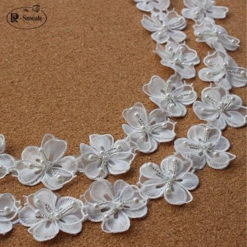 3yards/lot Exquisite beaded lace High quality net yarn stereoscopic embroidery flowers The bride wedding dress adornment RS1914