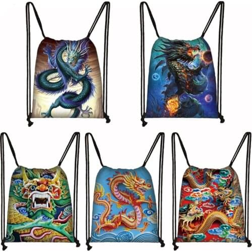 Cool Dragon Drawstring Bag Women Classic Harajuku Style Backpack Teenagers Schoolbags Fashion For Travel Portable Shoe Bag Gift