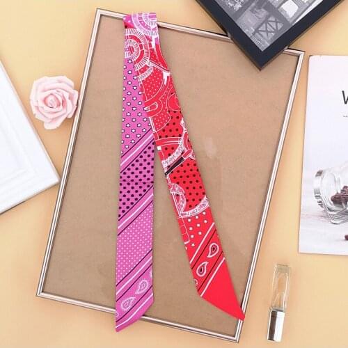 Summer cashew flower silk scarf womens fashion long ribbon headband decoration tie bag handle versatile ladies neck scarf G49