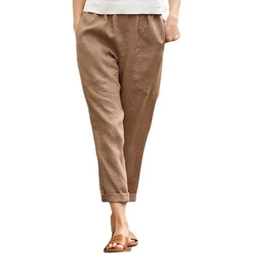 Summer Ladies Harem Pants Solid Color Cropped Women Large Pocket Sweat-absorbent Trousers pantalones de mujer брюки женские