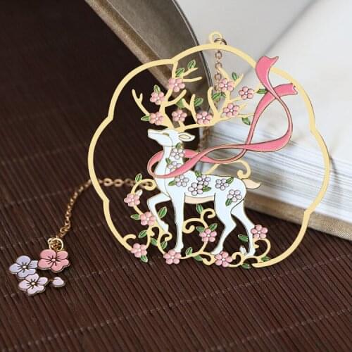 Metal Sika Deer Color Bookmark Tassel Animal Bookmarks for Books Teacher Gifts Appreciation Supplies