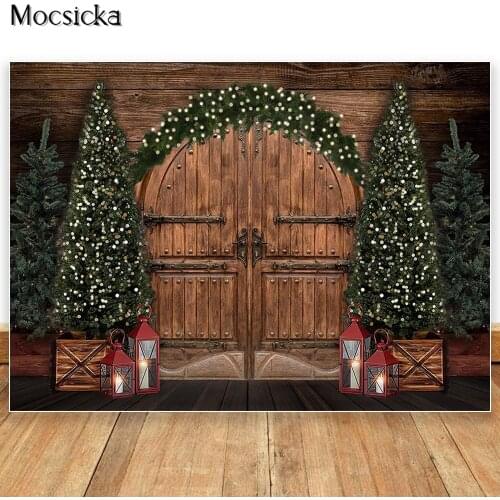 MOCSICKA Christmas Backdrops for Photography Vintage Wooden Door Decor Kids Birthday Portait Photo Props Studio Booth Background