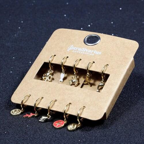 10 Pcs Trendy Cute Crabs Squid Fish Small Animal Hoop Earrings Set For Women Girls Gold Color Shells Dolphins Starfish Earrings