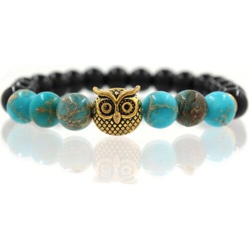 Fashion Men Women Natural Stone Bracelets Owl Buddha beads Bracelet 12 Color choose Tiger Eye Stone Crystal Bracelet Jewelry