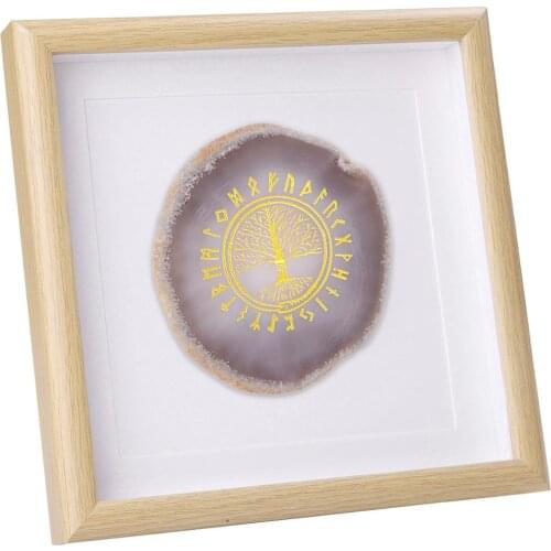 TUMBEELLUWA 8.7'' Framed Agate Slice Wall Art,Natural Agate Geode Engraved Tree of Life Picture Frame for Home Office Decoration