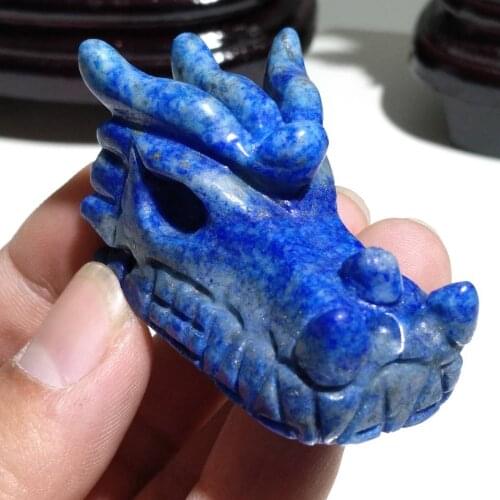 Natural lapis lazuli hand carved dragon skull crystal healing 1pc