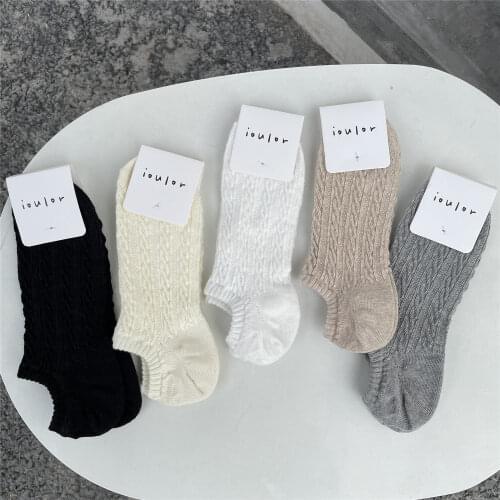High Quality Cotton Women Socks Japanese Style Solid Color White Socks Casual Breathable Harajuku Anti-slip Short Socks Slippers